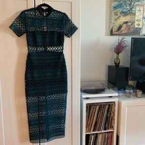 Self-Portrait high-neck lace column midi dress